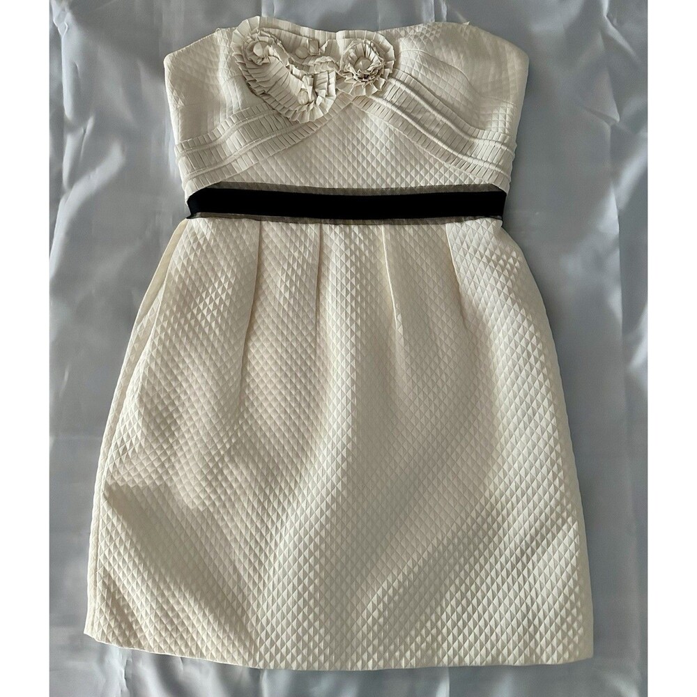 BCBGMaxAzria Cream Strapless Mini Dress with Black Waistband